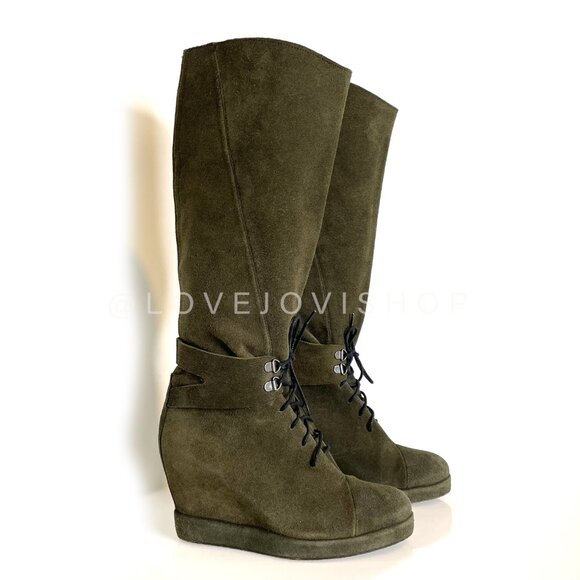 Quiet Luxury | Surface to Air S2A Olive Suede Lace Up Tall Boots | Khaki Grail - Picture 7 of 16